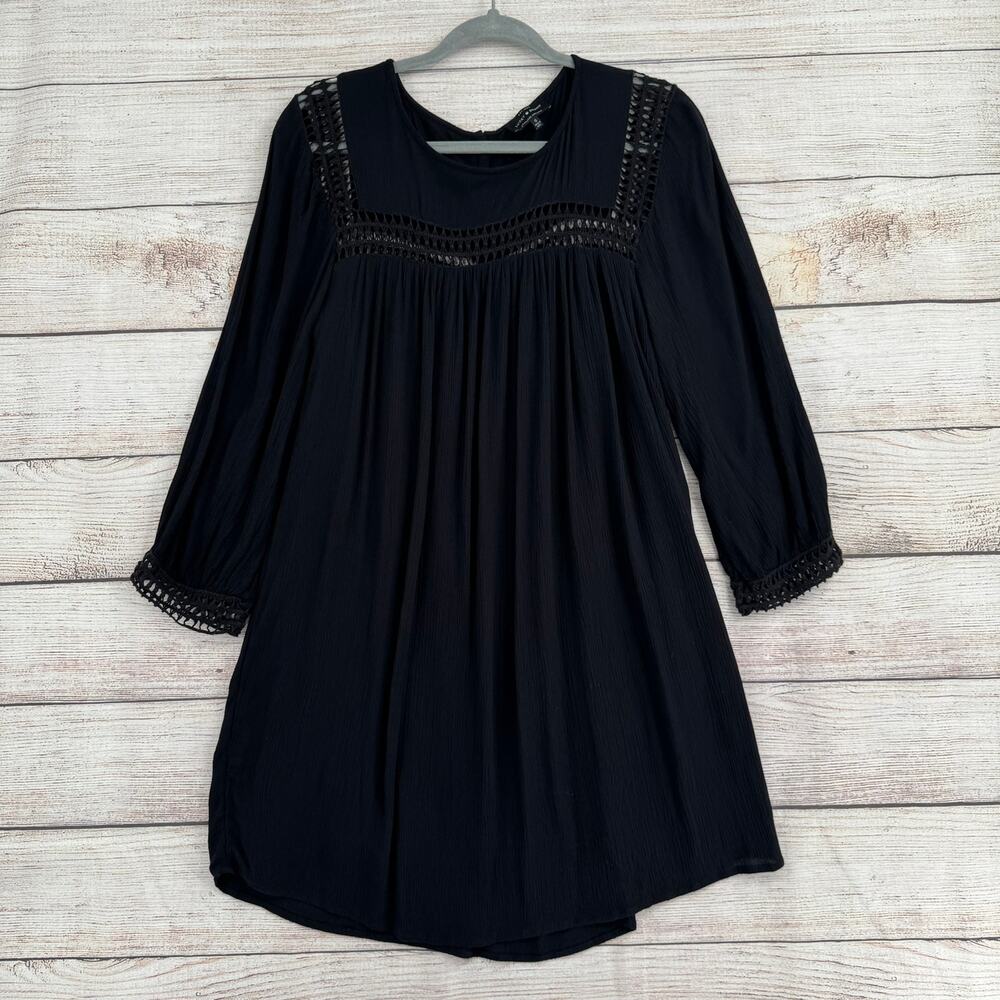 Lucky Brand Crochet Accent Mini Dress Womens Small Black Lined